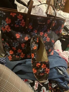 Michael Kors Black Floral Tote and Espadrille Set